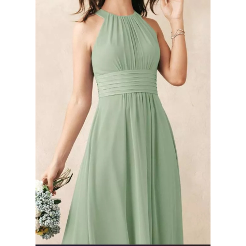 Sage Green Halter Maxi Dress with Pleated Waistband